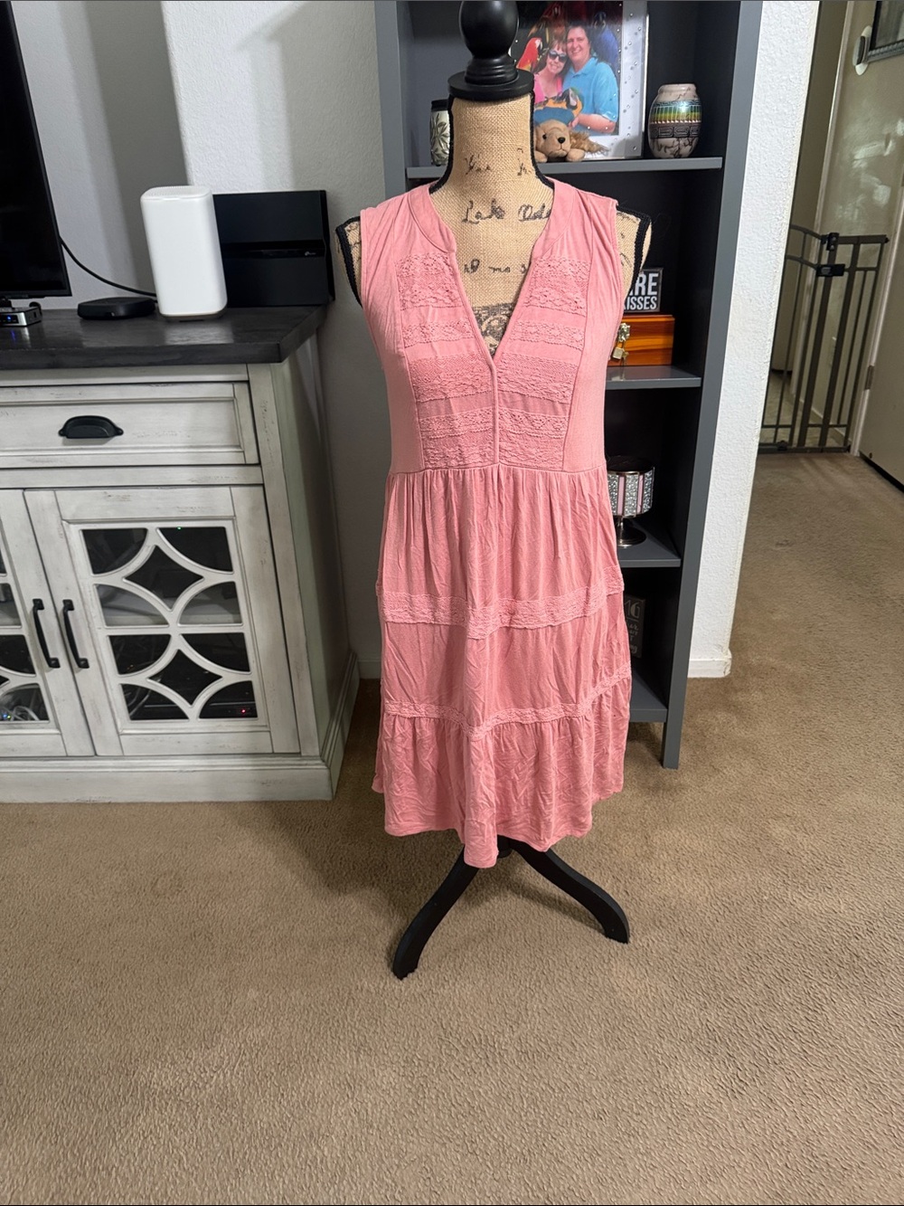 Knox Rose Dusty Pink V-Neck Tiered Midi Dress